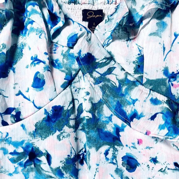 Japna Floral Ruffle Midi Dress HiLo Tiered Adjustable Straps Blue Green Pink XL - Picture 5 of 16